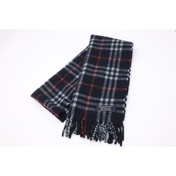 Burberry Authentic Scarf Muffler Check Navy Blue Red 100% Cashmere Women Men - Picture 1 of 8